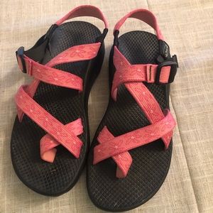 Bright pink Chaco sandals
